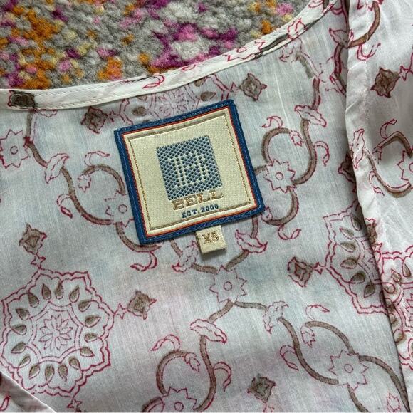 Bell by Alicia Bell Lucy Pink Gold Motif White Puff Sleeves Wrap Mini Dress XS - Picture 14 of 16